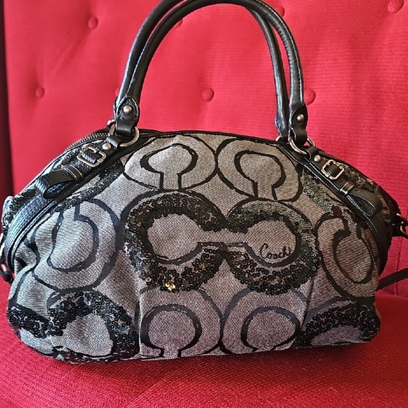 COACH 2010 MADISON SOPHIA LEATHER LUREX SEQUIN LARGE SATCHEL BAG TOTE Like New! - Picture 8 of 12